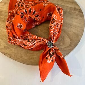 Vintage 90s USA Made Orange Moon Paisley Western Square Cotton Bandana Unisex